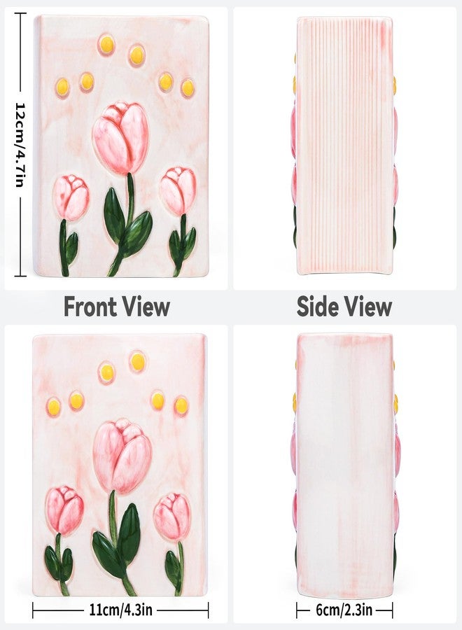 Busnos Book Vase Tulip Pencil Cup Pen Holder For Office Desk Decorative Books Pink Flower Vase Cute Toothbrush Holders Home Decor Teacher Book Gifts for Women Small Makeup Brushes Holder - Image 2