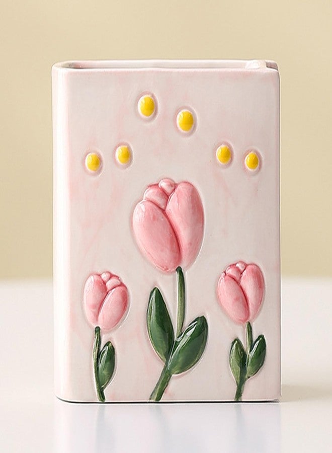 Busnos Book Vase Tulip Pencil Cup Pen Holder For Office Desk Decorative Books Pink Flower Vase Cute Toothbrush Holders Home Decor Teacher Book Gifts for Women Small Makeup Brushes Holder - Image 5