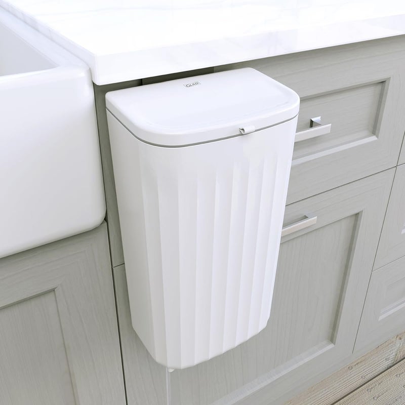 Glad Roomate Under Counter Waste Bin | Space Saving Small Trash Can for Kitchen Cabinet, Bathroom or Office | Dual Lid for Ease of Opening, 12 Liter, White - Image 1