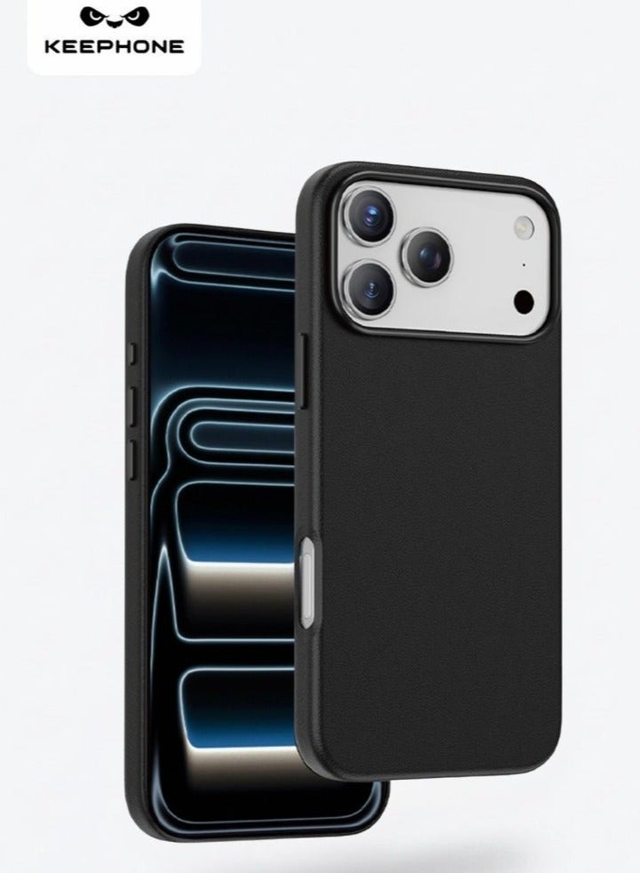 KeepHone PEEKABOO MagSafe Compatible Black Leather Case for iPhone 17 Pro Max with Strong N52 Magnetic Ring, Military-Grade Shockproof Protection, Metal Camera Guard & Metal Buttons, Premium Anti-Scratch Leather Back, Soft Microfiber Lining, Slim Protective Cover Compatible with MagSafe Chargers & Accessories - Image 1