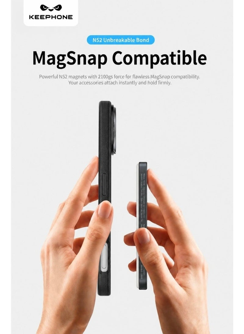KeepHone PEEKABOO MagSafe Compatible Black Leather Case for iPhone 17 Pro Max with Strong N52 Magnetic Ring, Military-Grade Shockproof Protection, Metal Camera Guard & Metal Buttons, Premium Anti-Scratch Leather Back, Soft Microfiber Lining, Slim Protective Cover Compatible with MagSafe Chargers & Accessories - Image 4