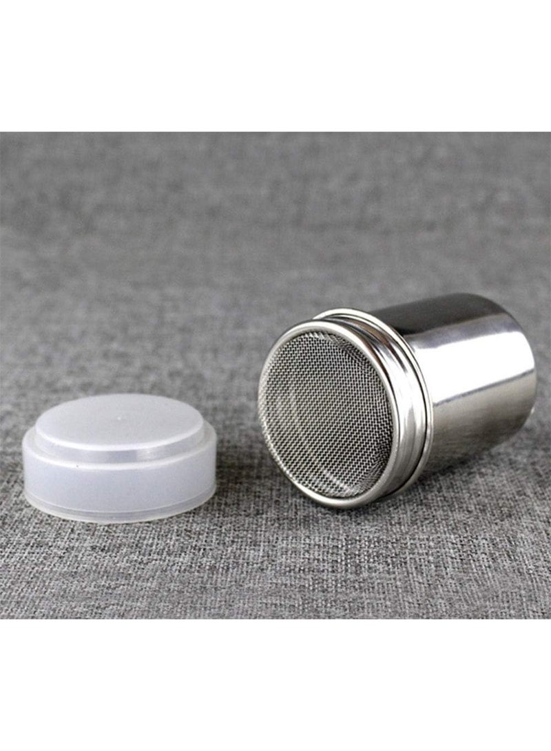 2 Pieces Powder Sugar Shaker with Lid - Stainless Steel Fine Mesh Shaker Cinnamon Icing Sugar Powder Cocoa Flour Chocolate Coffee Sifter Sprinkler Dredgers for Coffee Cappuccino Latte - Image 5