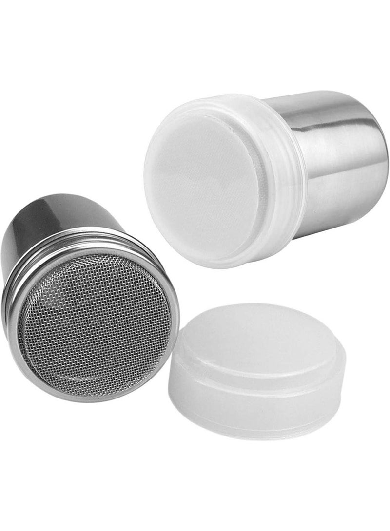 2 Pieces Powder Sugar Shaker with Lid - Stainless Steel Fine Mesh Shaker Cinnamon Icing Sugar Powder Cocoa Flour Chocolate Coffee Sifter Sprinkler Dredgers for Coffee Cappuccino Latte - Image 1