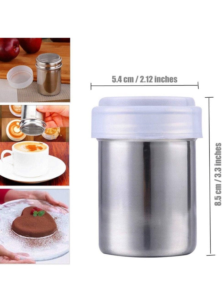 2 Pieces Powder Sugar Shaker with Lid - Stainless Steel Fine Mesh Shaker Cinnamon Icing Sugar Powder Cocoa Flour Chocolate Coffee Sifter Sprinkler Dredgers for Coffee Cappuccino Latte - Image 4