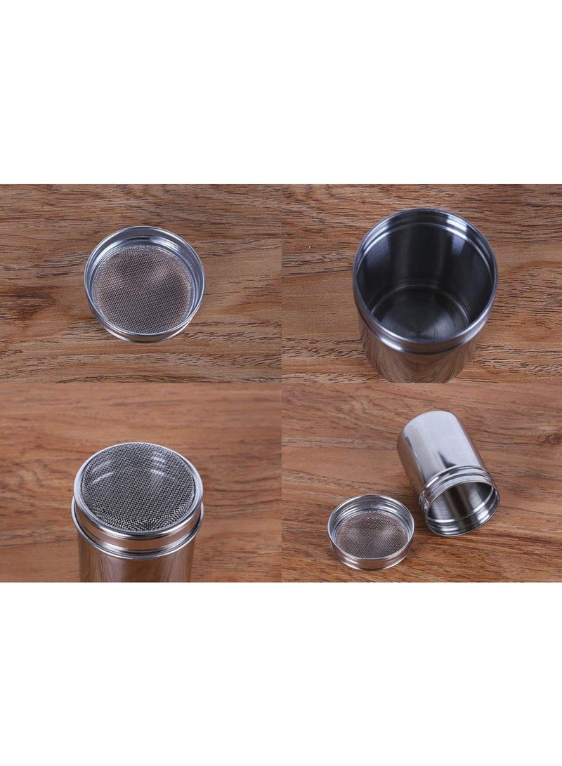 2 Pieces Powder Sugar Shaker with Lid - Stainless Steel Fine Mesh Shaker Cinnamon Icing Sugar Powder Cocoa Flour Chocolate Coffee Sifter Sprinkler Dredgers for Coffee Cappuccino Latte - Image 3