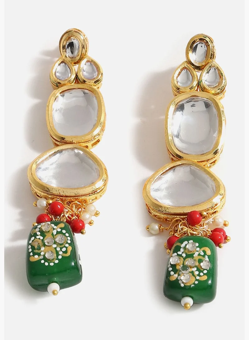 SOHI Gold Plated Designer Kundan Party Necklace, Earring and Maang Tikka Set For Women