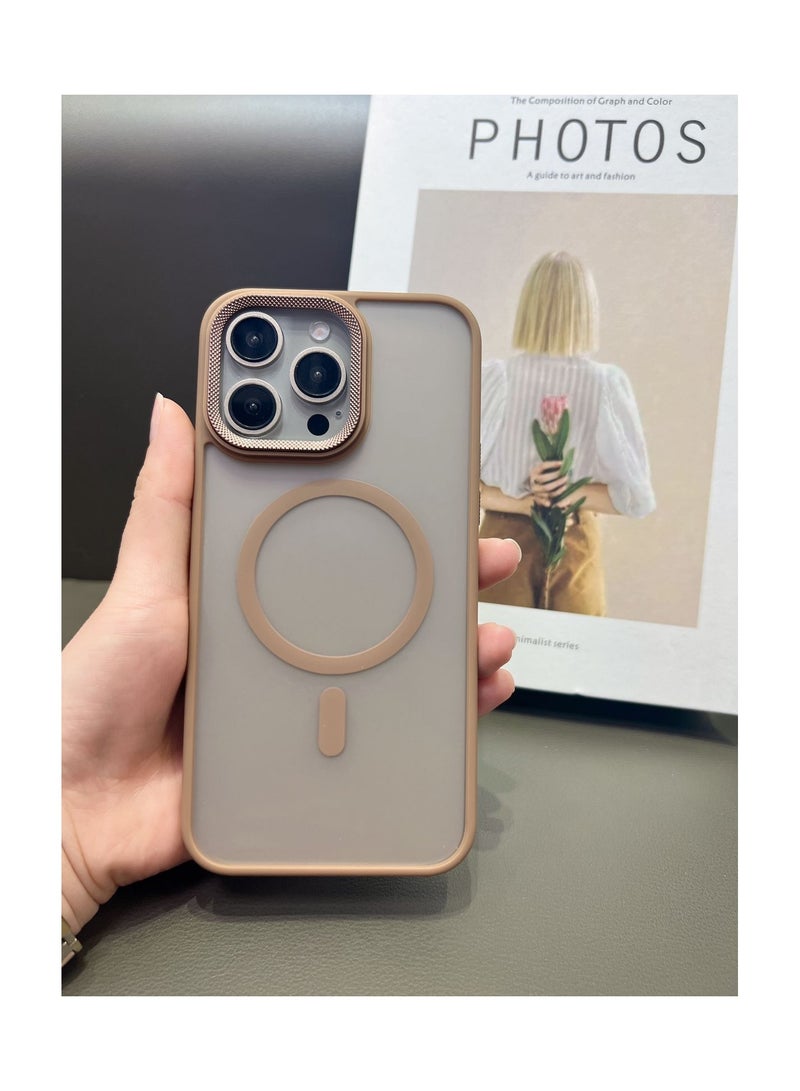 حافظة مغناطيسية لهاتف iPhone 16 Pro متوافقة مع MagSafe، غطاء خلفي شفاف غير لامع رفيع مقاوم للصدمات (بني) - Image 1