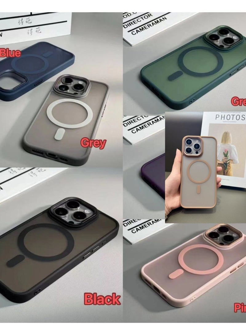 حافظة مغناطيسية لهاتف iPhone 16 Pro متوافقة مع MagSafe، غطاء خلفي شفاف غير لامع رفيع مقاوم للصدمات (بني) - Image 2