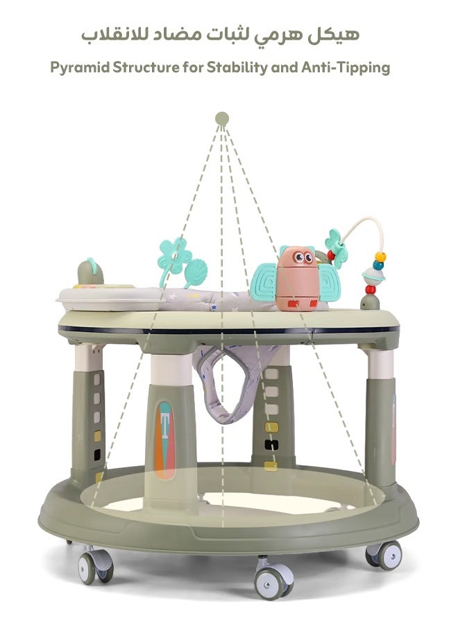 Hompenny Multifunctional Baby Walker｜Widened & Thickened Anti-Rollover Base｜Prevents O-Shaped Legs｜5-Level Height Adjustment｜360° Silent Wheels｜Interactive Music & Toy Panel｜For 6–24 Months - Image 2