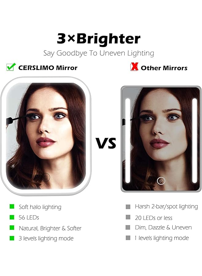 erorex Makeup Mirror With Light And Magnifying Delfino Lighted Vanity With Touch Screen Dimmable Intelligent Switch Portable And Foldable Stand Makeup Mirror For Tabletop Bathroom 3 Color - Image 4