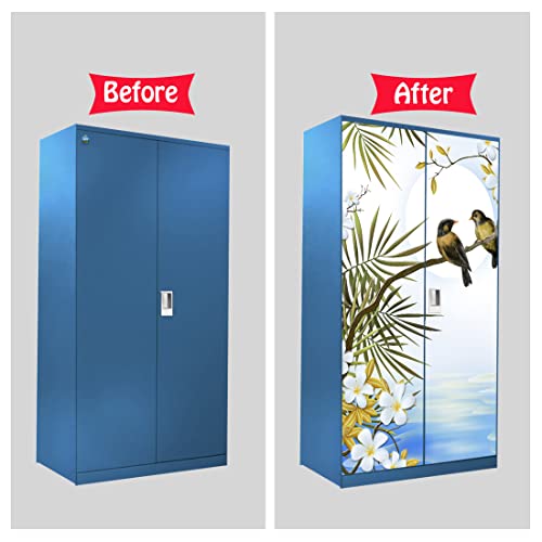 WallDaddy Self Adhesive Almirah Stickers, Wall Stickers, Decorative Sticker Wallpaper for Home Wardrobe Doors (Love Bird Almirah) PVC Vinyl Size Large (39 x 84 Inch) - Image 5