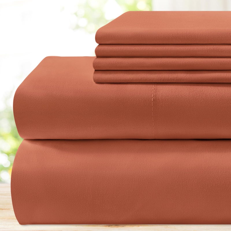BYSURE 6 Pieces Bed Sheets SetQueen Terracotta  Hotel Luxury Super Soft 1800 Thread Count 100 Microfiber Sheets with Deep Pockets Wrinkle  Fade Resistant