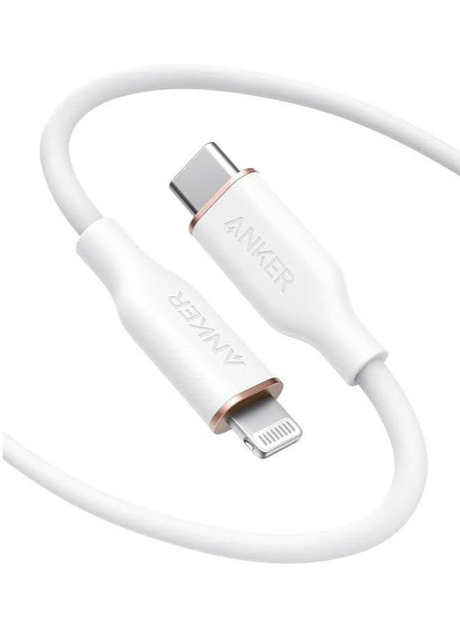Anker powerline iii flow, usb c to lightning cable for iphone 14/14 pro/13/12/11/xs xr 8 plus [mfi certified, 3ft, cloud white] supports power delivery, silicone cable (charger not included) - Image 1