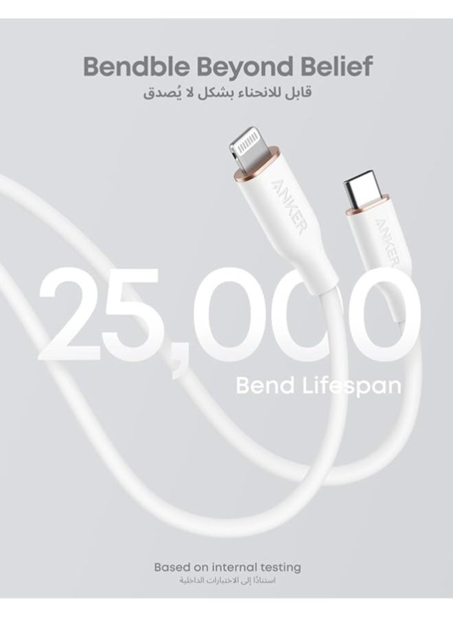 Anker powerline iii flow, usb c to lightning cable for iphone 14/14 pro/13/12/11/xs xr 8 plus [mfi certified, 3ft, cloud white] supports power delivery, silicone cable (charger not included) - Image 4