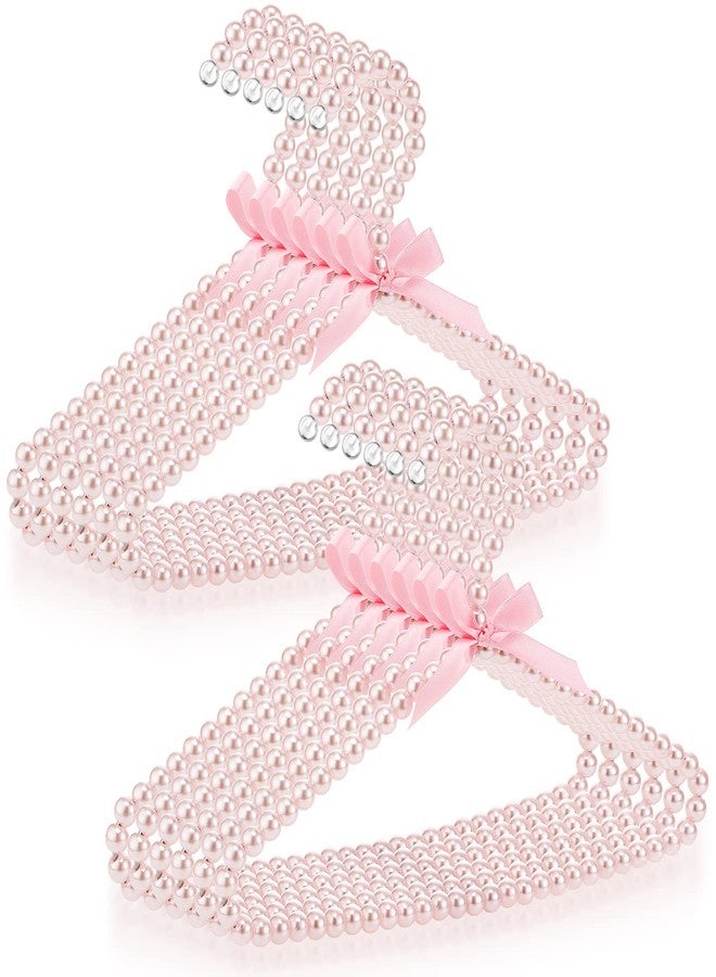 Threan Pink 12 Pcs Pearl Beaded Clothes Hanger Mini Pearl Beads Small Metal Clothes Hangers with Ribbon Standard for Kids Baby Children Pet Dog - Image 1