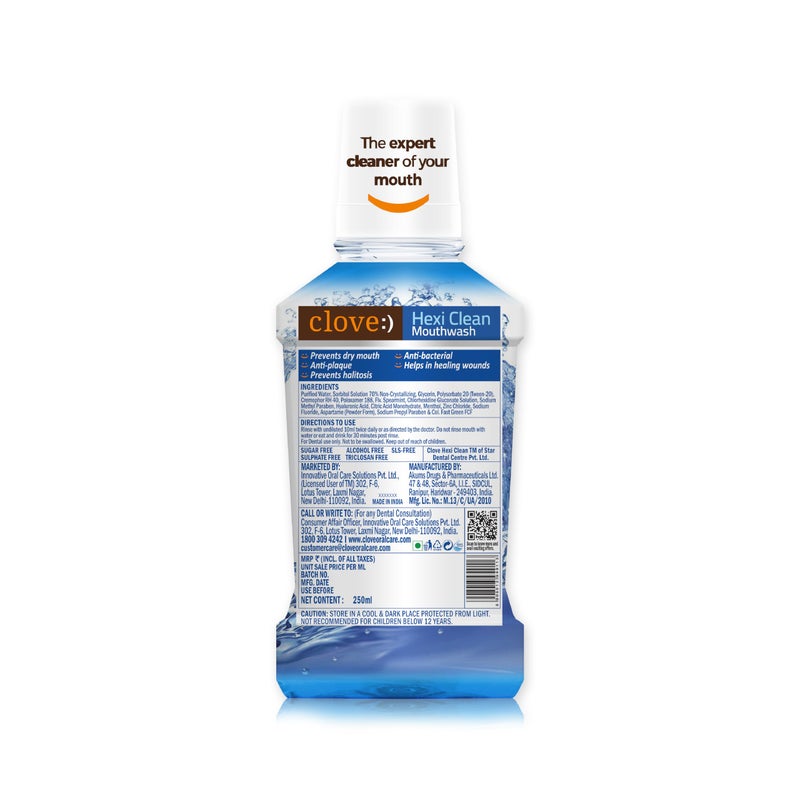CLOVE غسول فم مضاد للبكتيريا بخلاصة القرنفل هيكسي-كلين، استشارة مجانية مع كل عبوة، نفس منعش - نعناع بارد، (250 مل) - Image 2