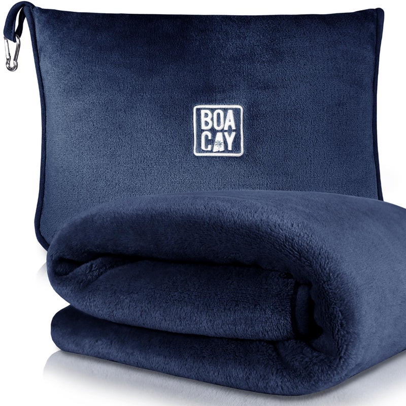 BOACAY Soft Warm Travel Blanket for Airplane Car Long Flight Essential for Women Men Kids Compact Pillow with Luggage Sleeve Backpack Clip