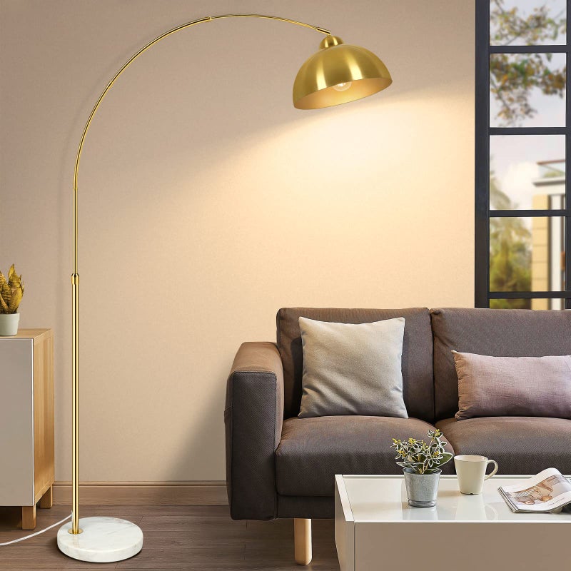 GoBright Contemporary Gold 73" Arc Floor Lamp with Hanging Dome Shade, Marble Base Adjustable Farmhouse Over the Couch Tall Stand Up Light, Industrial Task/Reading Standing Corner Lamp for Living Room Bedroom - Image 1