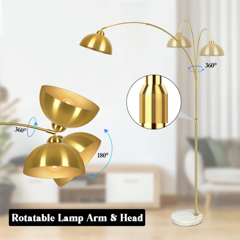 GoBright Contemporary Gold 73" Arc Floor Lamp with Hanging Dome Shade, Marble Base Adjustable Farmhouse Over the Couch Tall Stand Up Light, Industrial Task/Reading Standing Corner Lamp for Living Room Bedroom - Image 3