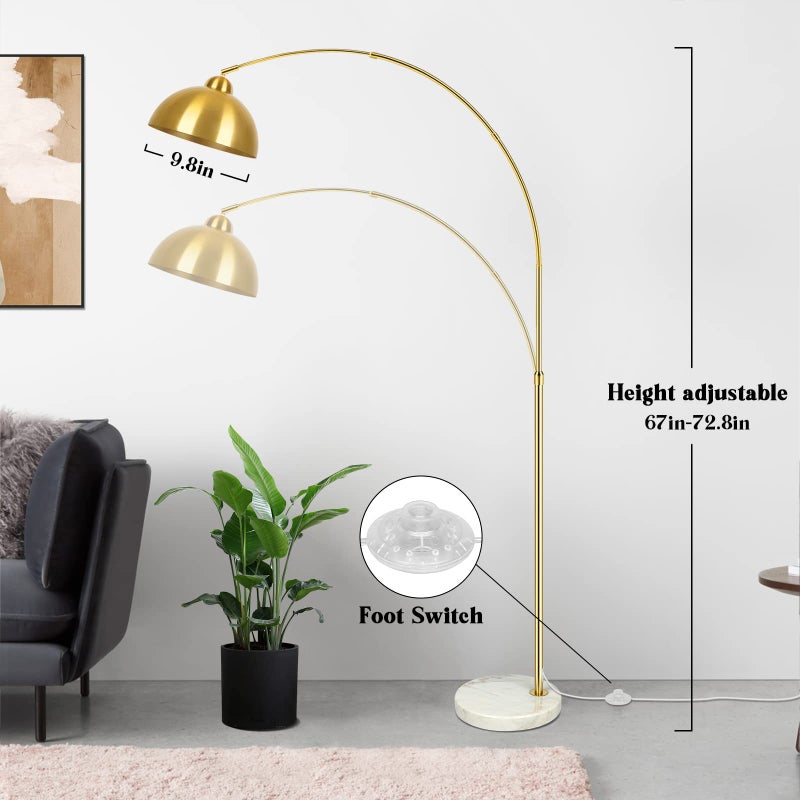 GoBright Contemporary Gold 73" Arc Floor Lamp with Hanging Dome Shade, Marble Base Adjustable Farmhouse Over the Couch Tall Stand Up Light, Industrial Task/Reading Standing Corner Lamp for Living Room Bedroom - Image 2