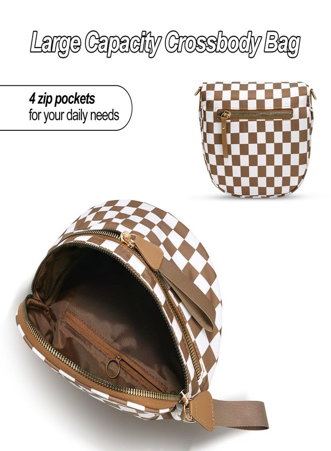 idoltimes Checkered Crossbody Bag,Nylon Bum Bags for Women Crossbody,Spacious Sling Bag Purse Fanny Packs with Shoulder Strap, Brownwhite, Sport - Image 5