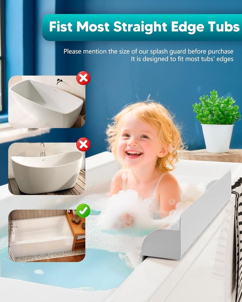 Duseu 24 Inch Bathtub Splash Guard for Kids, Silicone Bath Tub Tray with 10 Strong Suction Cups, Bathtub Shelf Toy Holder, Prevent Water Spills in Bathroom, Easy Clean & Fold, Grey - Image 5