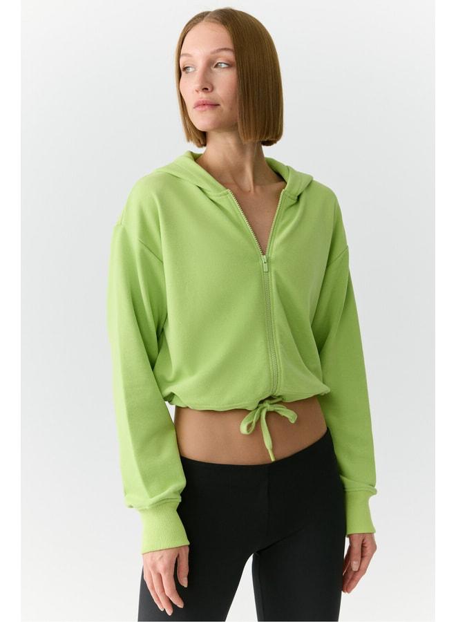 URBAN BEAT Tıanna Women's Hooded Long-Sleeved Zip-Up Relaxed-Fit Pistachio Green Sweatshirt. - Image 3