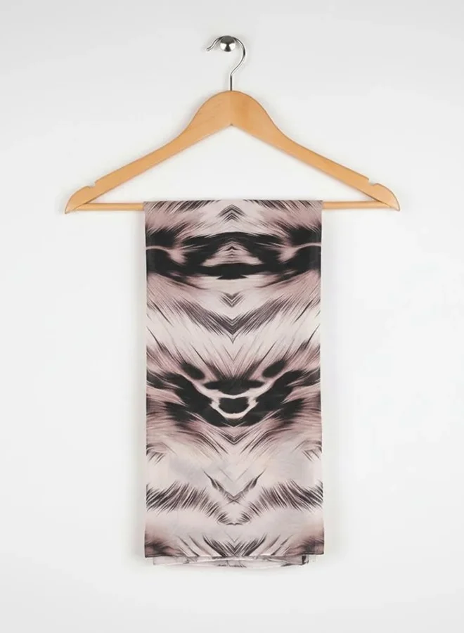 عبايات لمحة طرحة طباعة ريش – شيفون بنقشة ناعمة بدرجات الموڤ والرمادي