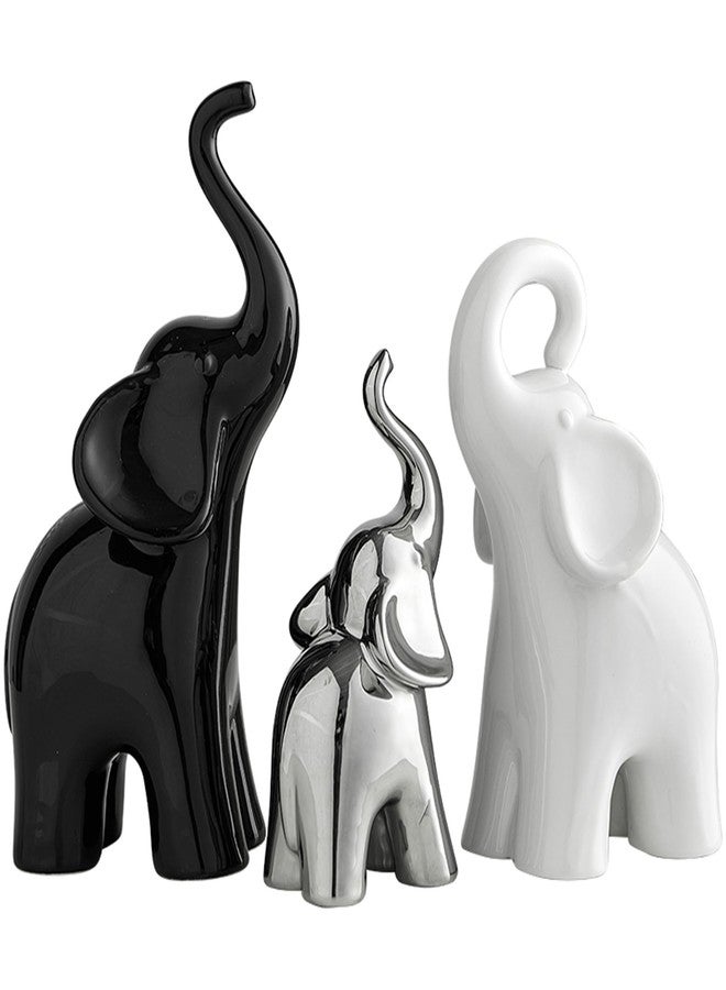XINXUAN Modern Ceramic Elephant Family Ornaments, Set of 3, Home Decor (B-3PCS Elephant) - Image 1