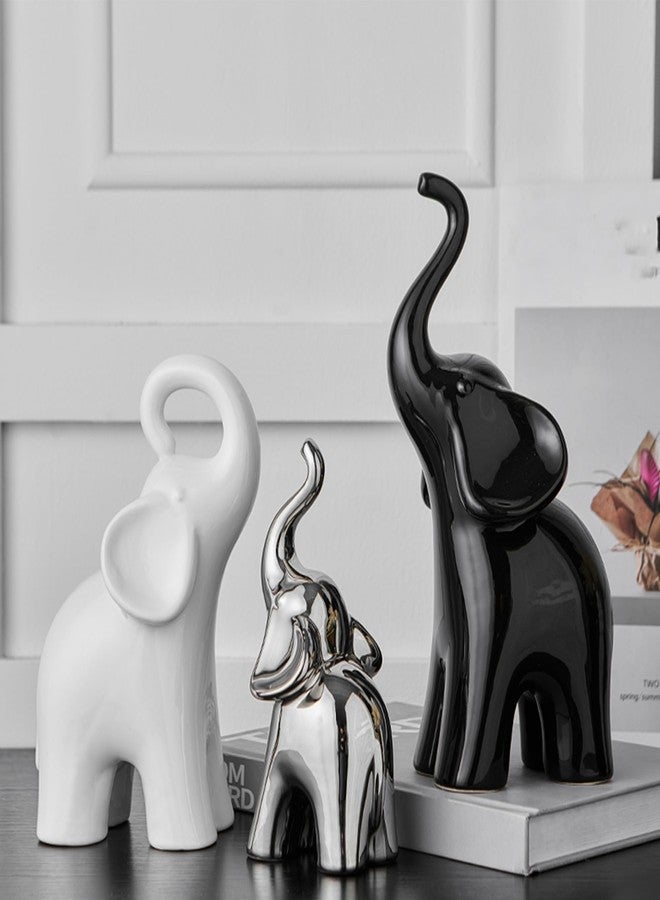 XINXUAN Modern Ceramic Elephant Family Ornaments, Set of 3, Home Decor (B-3PCS Elephant) - Image 2