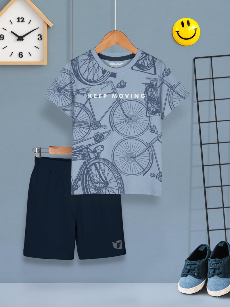 HELLCAT Boys Cotton Blend Printed Dress Clothing Set Combo with Tshirts & Shorts - Pack 1 Bluish Grey 11-12 Years - Image 2