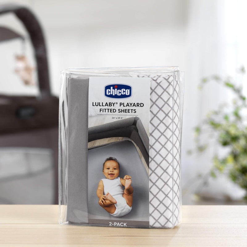Chicco Lullaby Playard Sheets - Grey Diamond 2-Pack | Grey/White - Image 4