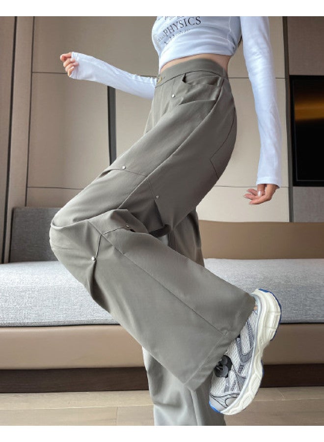 TonLion High-waisted Loose Korean Style Cargo Wide-leg Pants - Summer Thin Stretchy Versatile Solid Color Floor-length Casual Trousers - Image 1
