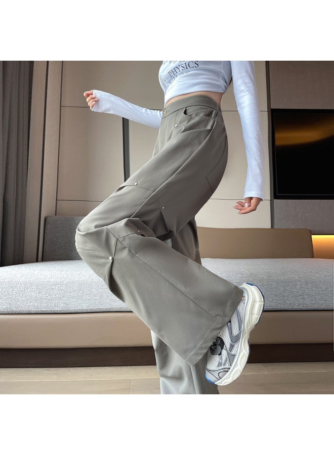 TonLion High-waisted Loose Korean Style Cargo Wide-leg Pants - Summer Thin Stretchy Versatile Solid Color Floor-length Casual Trousers - Image 2