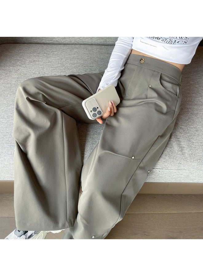 TonLion High-waisted Loose Korean Style Cargo Wide-leg Pants - Summer Thin Stretchy Versatile Solid Color Floor-length Casual Trousers - Image 4