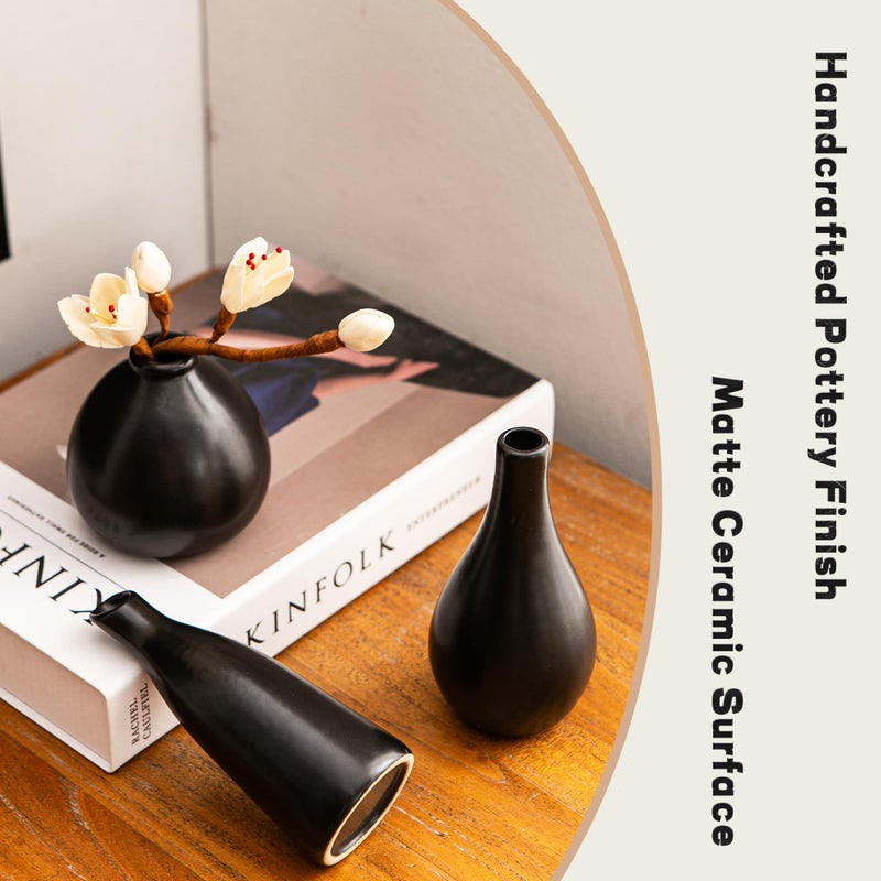 Kendiis Ceramic Bud Vases, Black Mini Vase Set of 11, Small Pottery Vases for Flowers Mini Ceramic Vases for Pampas Grass Vase Bulk for Wedding Table Centerpieces Decoration Boho Home Decor - Image 4