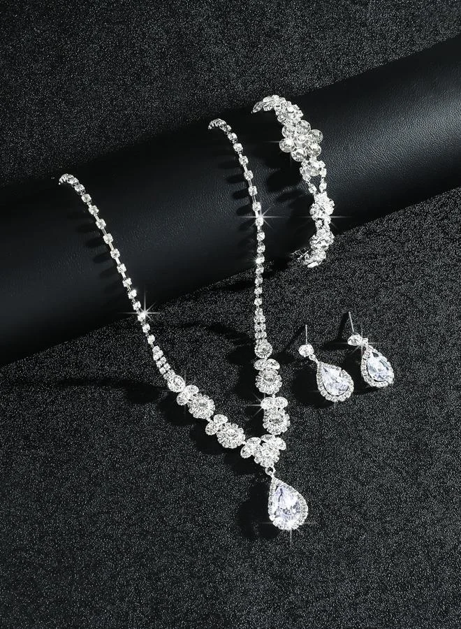 Take Two Silver Crystal Necklace with Earrings and Bracelet Set