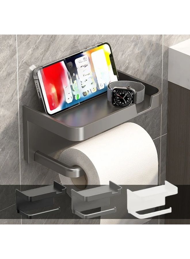 Black Self Adhesive Toilet Paper Holder With Phone Slot No Drill Bathroom Organizer - Image 1