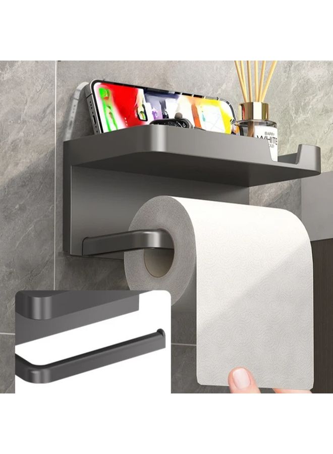 Black Self Adhesive Toilet Paper Holder With Phone Slot No Drill Bathroom Organizer - Image 3