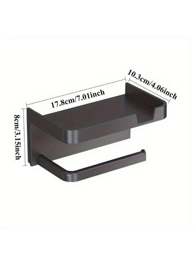 Black Self Adhesive Toilet Paper Holder With Phone Slot No Drill Bathroom Organizer - Image 2