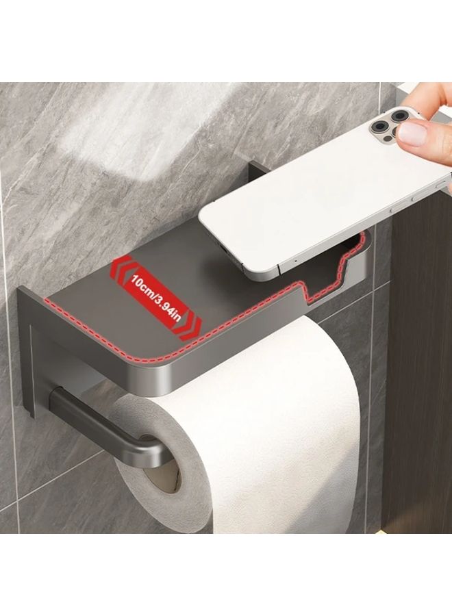 Black Self Adhesive Toilet Paper Holder With Phone Slot No Drill Bathroom Organizer - Image 4