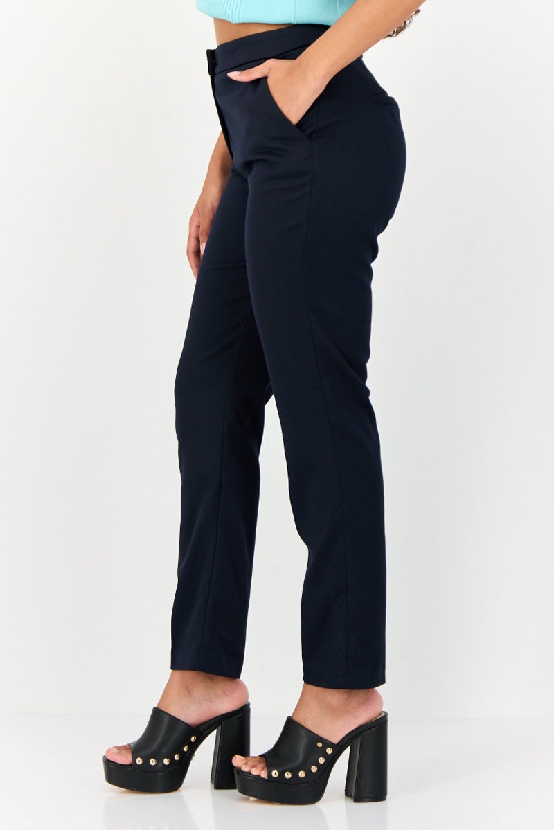 KOTON Women Regular Fit Solid Straight Leg Pants, Navy - Image 4