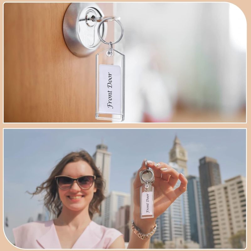 Clear Plastic Key Tags: 50 Pcs 3 Inch With Split Ring Chain - Slip Slot Photo Key Tags for ID Luggage Office Pet DIY Favor - Image 4