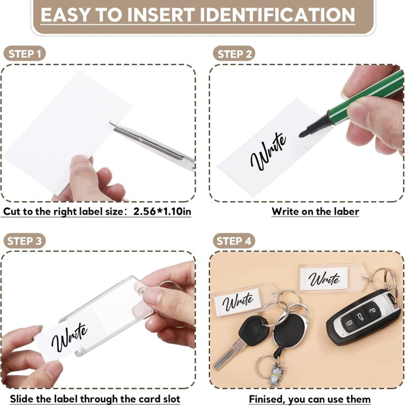 Clear Plastic Key Tags: 50 Pcs 3 Inch With Split Ring Chain - Slip Slot Photo Key Tags for ID Luggage Office Pet DIY Favor - Image 3