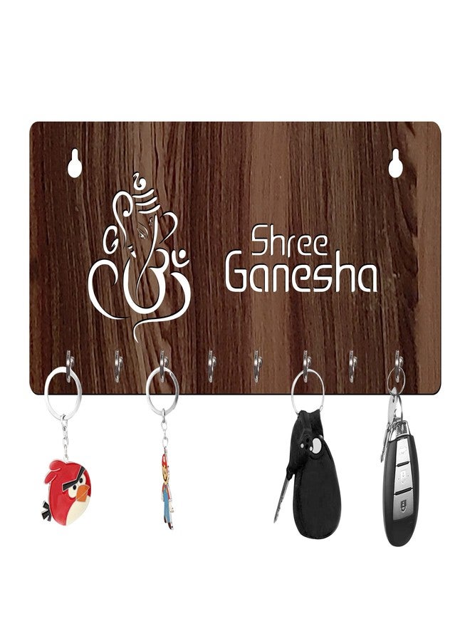 Freny Exim Shree Ganesh Wooden Key Holder with Face Mask Hanging with 8 Hook - Brown 020 - Image 1