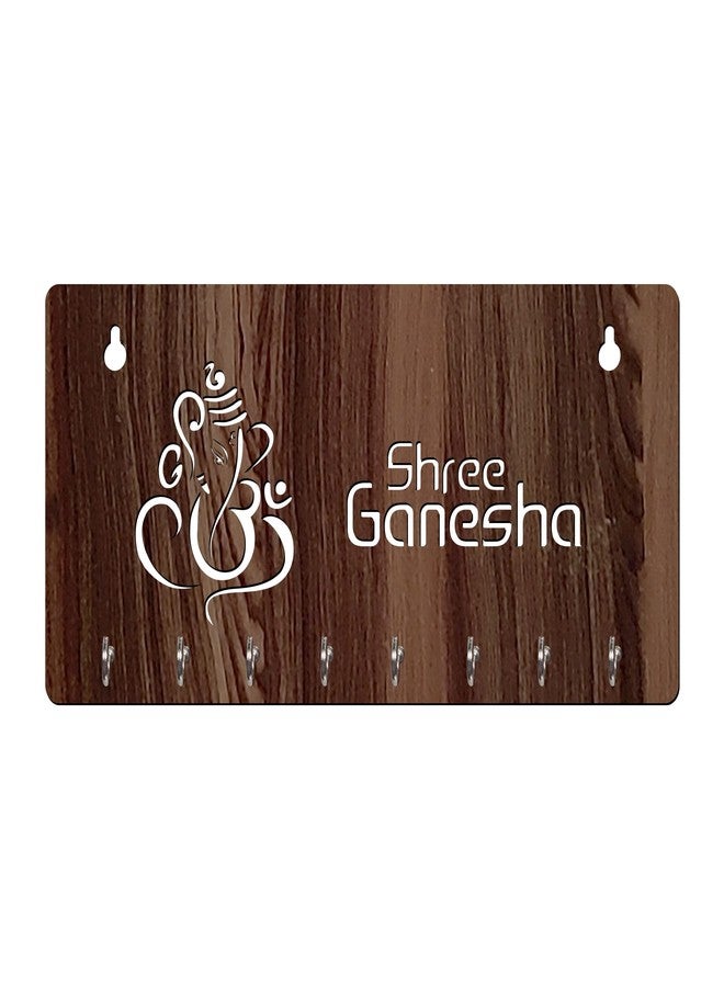Freny Exim Shree Ganesh Wooden Key Holder with Face Mask Hanging with 8 Hook - Brown 020 - Image 4