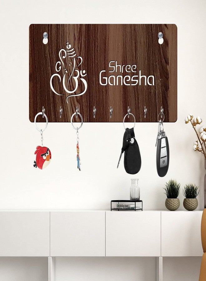 Freny Exim Shree Ganesh Wooden Key Holder with Face Mask Hanging with 8 Hook - Brown 020 - Image 2