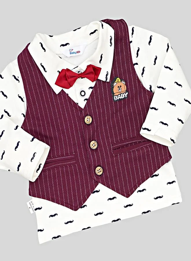 babyqlo Burgundy Striped Waistcoat Outfit With Bow Tie