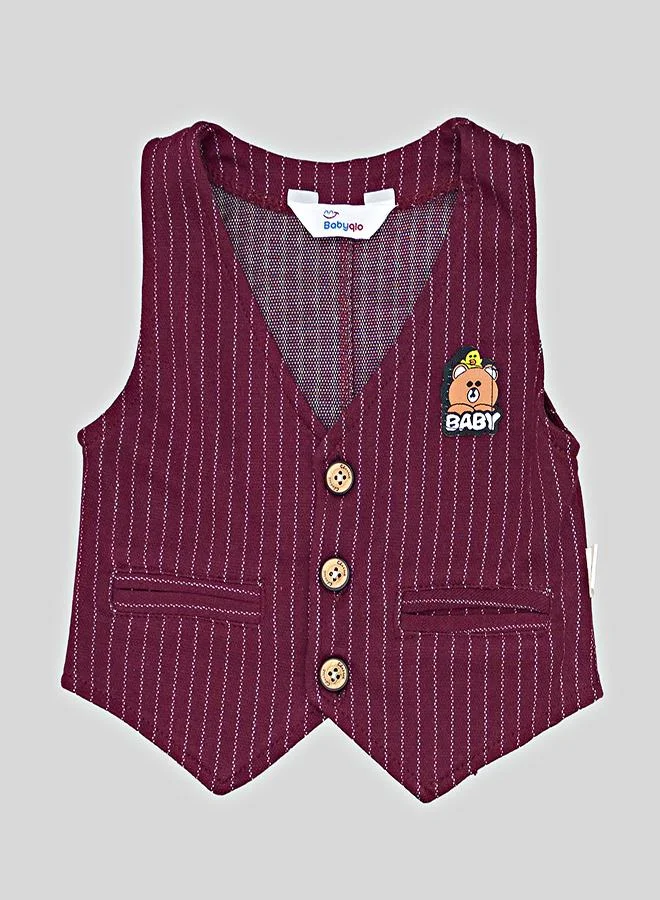 babyqlo Burgundy Striped Waistcoat Outfit With Bow Tie