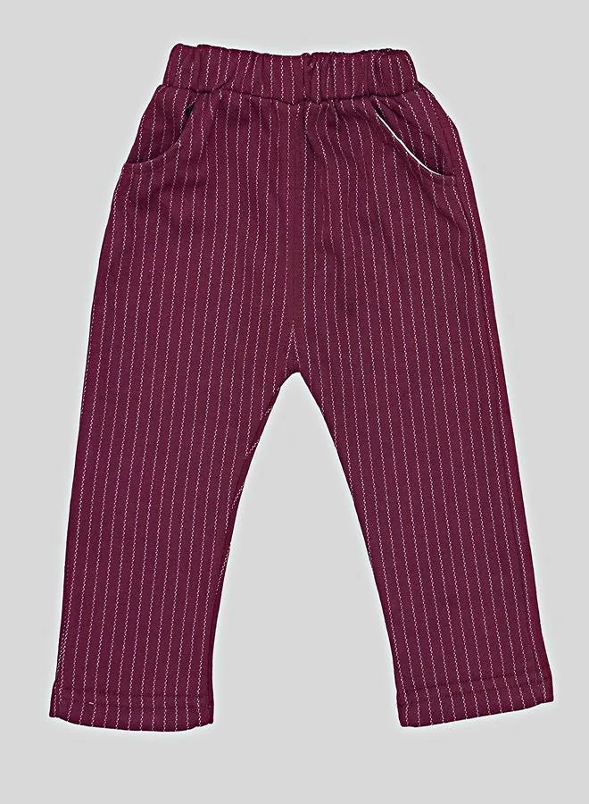 babyqlo Burgundy Striped Waistcoat Outfit With Bow Tie
